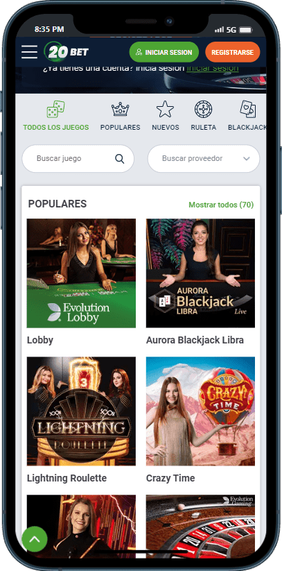 20bet casino movil captura de pantalla 3